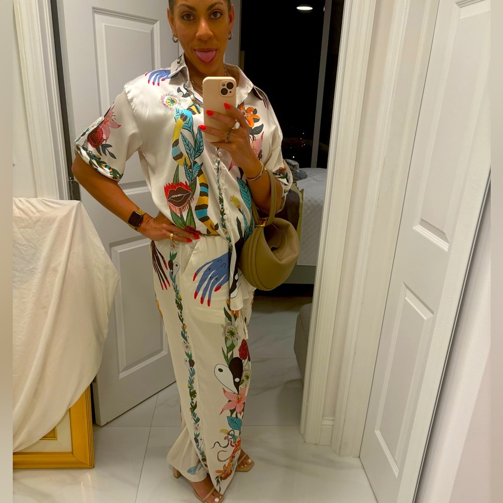 LEROUGE Printed Button Down And Pant Set